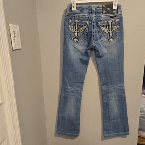 Miss Me Light Blue Boot Cut Jeans with Embellished Pockets